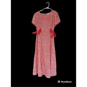 Vintage American Design red rose floral maxi dress Valentines 10 M